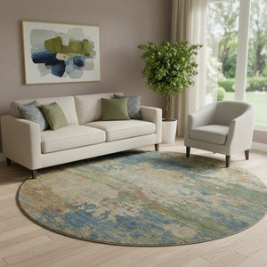 HomeRoots 8' X 10' Stylish Denim Blue & Beige Abstract Area Rug - Washable, Stain Resistant, UV Protected! 716994