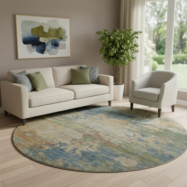 HomeRoots 8' X 10' Stylish Denim Blue & Beige Abstract Area Rug - Washable, Stain Resistant, UV Protected! 716994