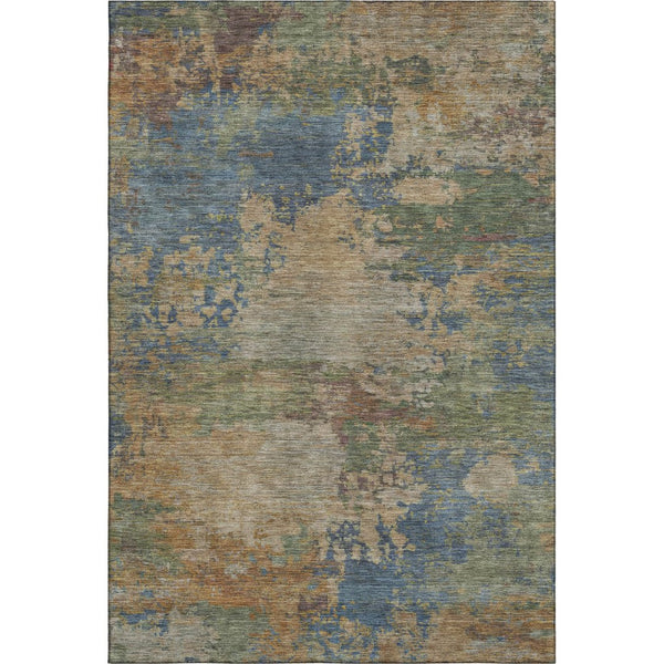 HomeRoots 9' X 12' Denim Blue & Beige Abstract Area Rug - Washable, UV Protected, Perfect for Busy Homes! 716995