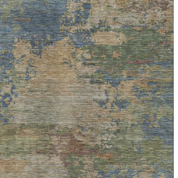 HomeRoots 9' X 12' Denim Blue & Beige Abstract Area Rug - Washable, UV Protected, Perfect for Busy Homes! 716995