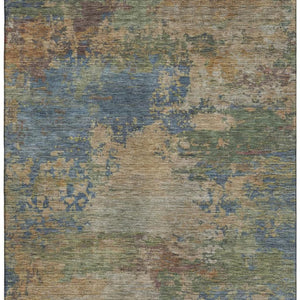 HomeRoots 9' X 12' Denim Blue & Beige Abstract Area Rug - Washable, UV Protected, Perfect for Busy Homes! 716995