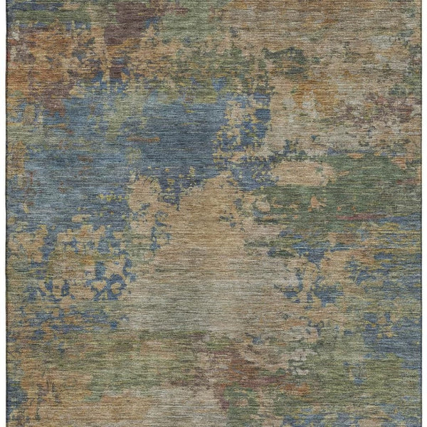HomeRoots 9' X 12' Denim Blue & Beige Abstract Area Rug - Washable, UV Protected, Perfect for Busy Homes! 716995