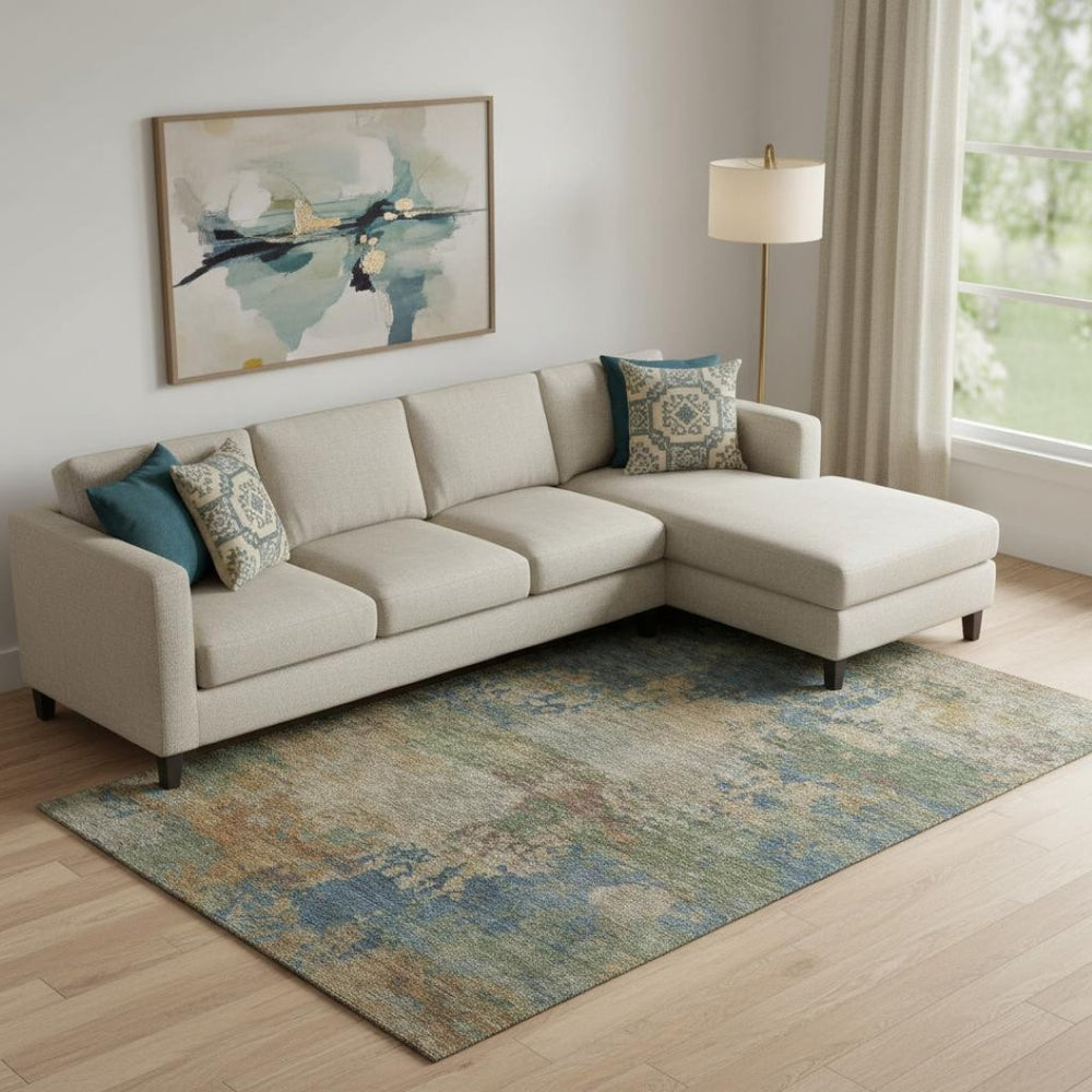 HomeRoots 10' X 14' Denim Blue Abstract Area Rug - Washable, UV-Protected, Stylish & Durable for Busy Homes 716996