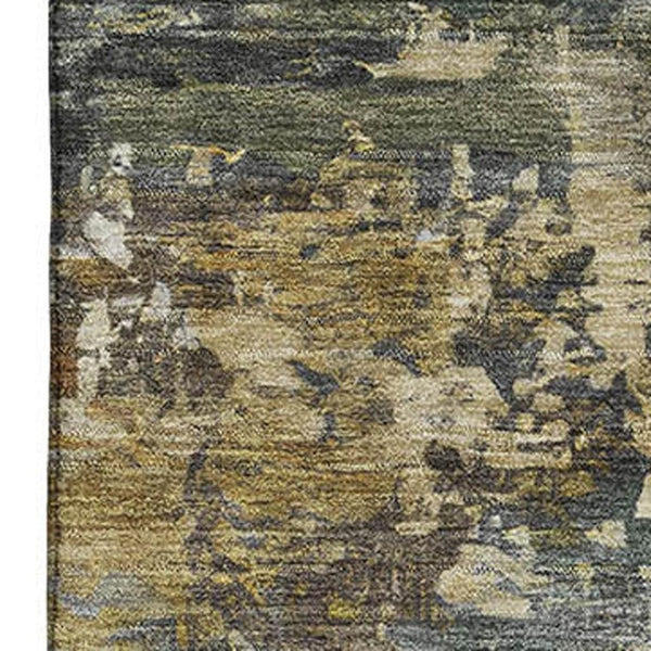 HomeRoots 5' X 8' Gray And Beige Abstract Area Rug - Washable, UV Protected, Modern Design for High-Traffic Spaces 716998