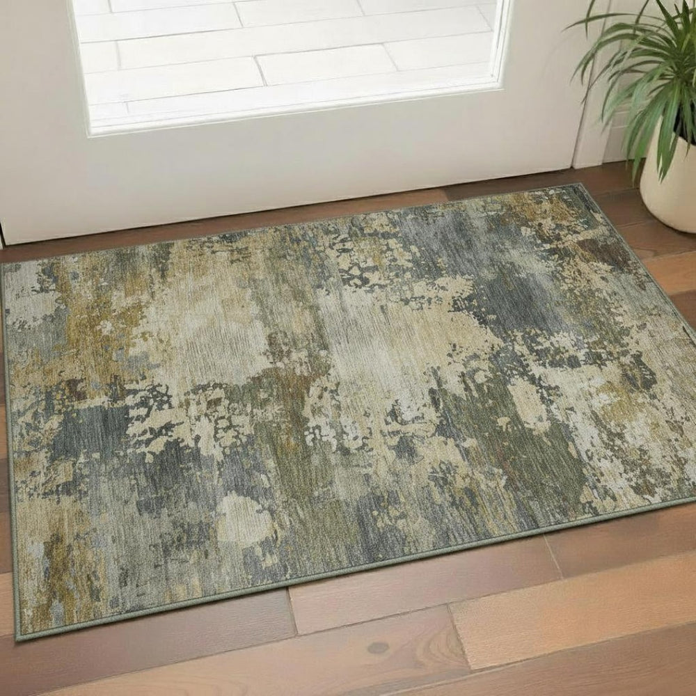 HomeRoots 5' X 8' Gray And Beige Abstract Area Rug - Washable, UV Protected, Modern Design for High-Traffic Spaces 716998