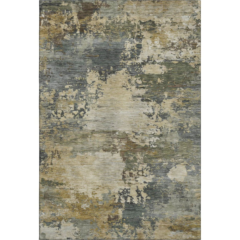 HomeRoots 8' Versatile Gray and Beige Abstract Round Rug - Washable, UV Protected, Perfect for High-Traffic Areas 716999