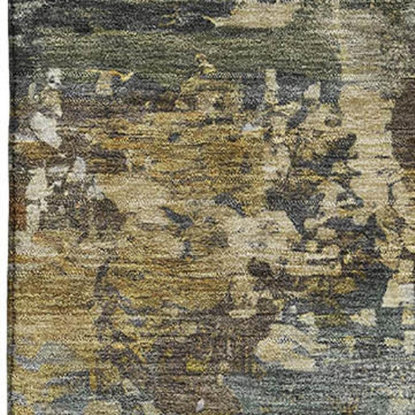 HomeRoots 8' Versatile Gray and Beige Abstract Round Rug - Washable, UV Protected, Perfect for High-Traffic Areas 716999