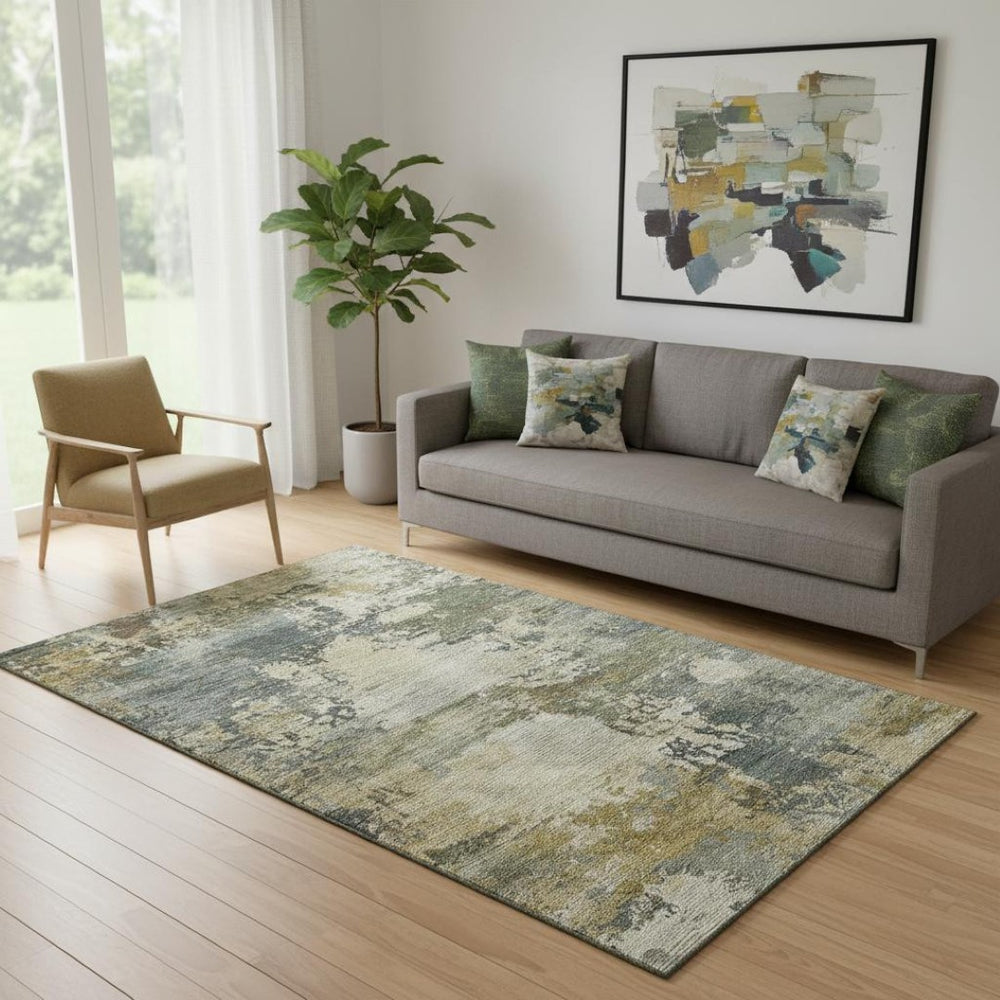HomeRoots 8' Versatile Gray and Beige Abstract Round Rug - Washable, UV Protected, Perfect for High-Traffic Areas 716999