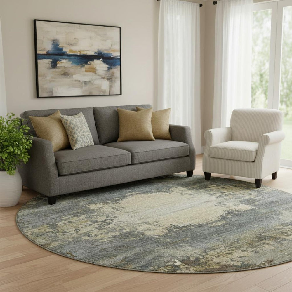 HomeRoots 8' X 10' Gray and Beige Abstract Washable Area Rug with UV Protection for Modern Living Spaces 717000