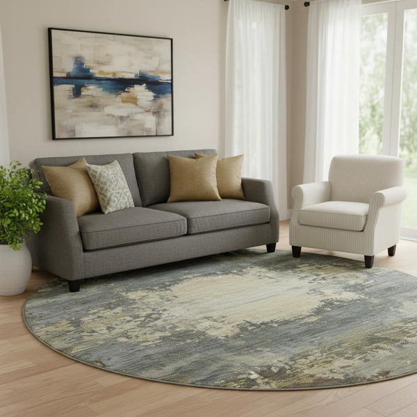 HomeRoots 8' X 10' Gray and Beige Abstract Washable Area Rug with UV Protection for Modern Living Spaces 717000