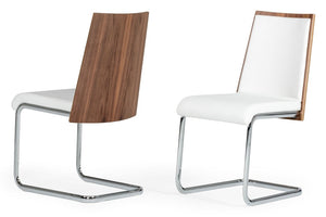 VIG Furniture Morgan Walnut Veneer Leatherette Side Chair Set Of 2 With Chrome Frame — Modern Ergonomic Comfort For Kitchens And Dining Spaces White Dining Chair VGEWF3175BE-WHT