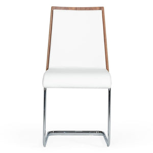VIG Furniture Morgan Walnut Veneer Leatherette Side Chair Set Of 2 With Chrome Frame — Modern Ergonomic Comfort For Kitchens And Dining Spaces White Dining Chair VGEWF3175BE-WHT