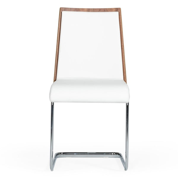 VIG Furniture Morgan Walnut Veneer Leatherette Side Chair Set Of 2 With Chrome Frame — Modern Ergonomic Comfort For Kitchens And Dining Spaces White Dining Chair VGEWF3175BE-WHT