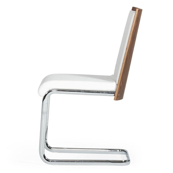 VIG Furniture Morgan Walnut Veneer Leatherette Side Chair Set Of 2 With Chrome Frame — Modern Ergonomic Comfort For Kitchens And Dining Spaces White Dining Chair VGEWF3175BE-WHT