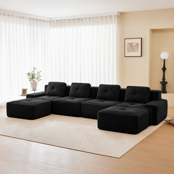 English Elm 153" Luxurious U-Shaped Modular Sectional Sofa With Deep Seating, No Assembly, Anti-Slip Design, Black W714S01482