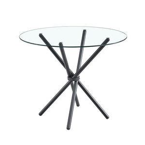 English Elm A Round Tempered Glass Dining Table with Sculptural Black Metal Legs for Modern Spaces W1151P411356