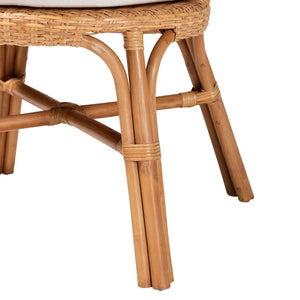 English Elm Bohemian Hand-woven Rattan Wingback Dining Chair with Honey Finish and Cushioned Seat B2750P467799