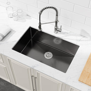 English Elm Stainless Handmade Matte Black Undermount Kitchen Sink 304 Grade Deep Single Bowl T3177P286045