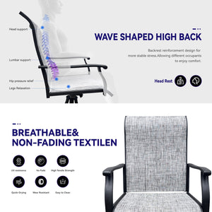 English Elm Swivel Textilene Patio Dining Chairs Set of 2 – Breathable Outdoor Porch Deck Chairs with 360° Rocking Black+ Gray W213P271500