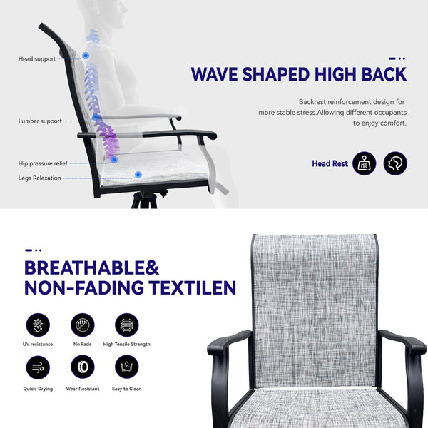 English Elm Swivel Textilene Patio Dining Chairs Set of 2 – Breathable Outdoor Porch Deck Chairs with 360° Rocking Black+ Gray W213P271500