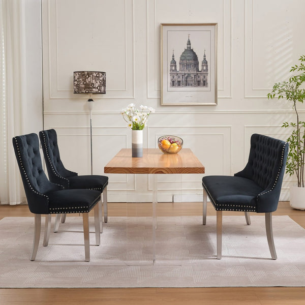 English Elm Velvet Double Dining Loveseat Bench - Chic Mid-Century Modern Velvet Seating For Two, Black W1143P362521-GIGA