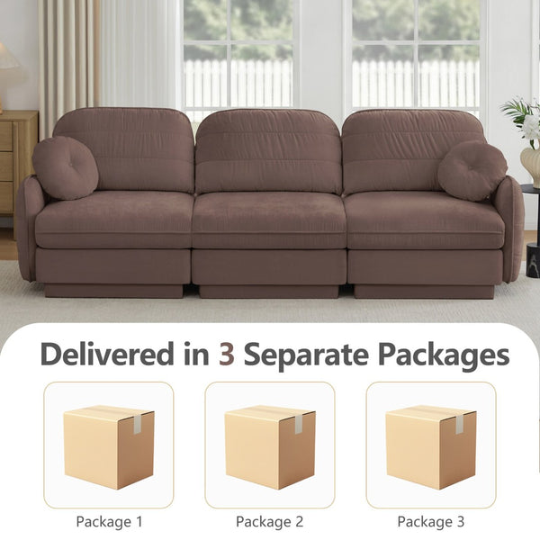 English Elm 105"chenille Cloud Sofa Quilted Plush Three Seater with Deep Cushions for Living Room Rose Dust W714S01777