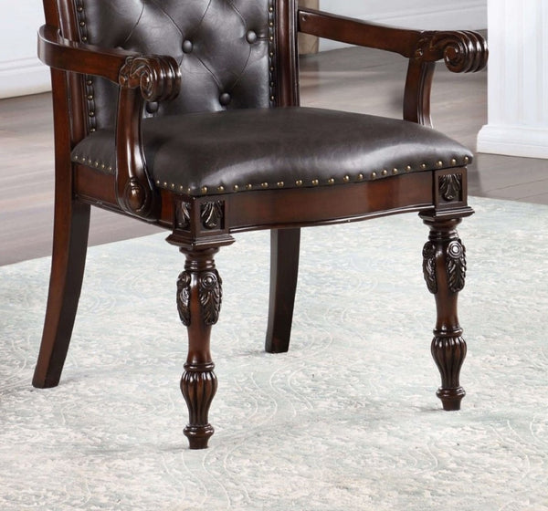 English Elm Traditional Tufted Side Chairs Set of 2 in Cherry Finish with Nailhead Trim, Carved Baroque Legs, Espresso Upholstery Brown 48 L x 24 W x 17 H B011P197301