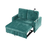 English Elm 53.9" Modern Loveseat Pull-Out Sofa Bed With Adjustable Backrest, Two Cup Holders , A Phone Holder, Three Charging Ports and Side Storage Pockets For Living Room, Teal