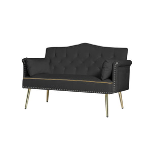 English Elm Black Velvet Loveseat Sofa - Compact 2-Seater Velvet Couch with Metal Legs, Easy Assembly, Durable Comfort W588P340030
