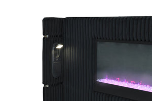 English Elm Garner Corduroy Upholstered Queen Bed with Fireplace Led Lighting and Bluetooth Speaker B2756S00002
