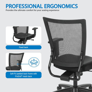 OSP Home Furnishings Soft Frame Ergonomic Task Chair with Mesh Back and Pu Padding for Home Office Use 69353-30