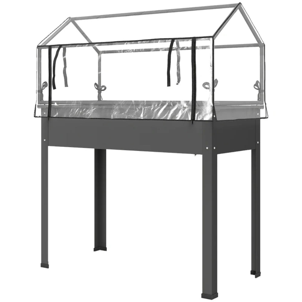 English Elm Modern Raised Steel Garden Bed with Greenhouse Cover for Year Round Outdoor Growing T3971P467378