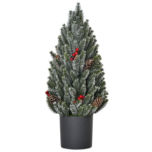 English Elm HOMCOM 18" Snow-Flocked Mini Tabletop Christmas Tree with Pine Cones & Berries, Pre-Decorated Centerpiece W2225P200937