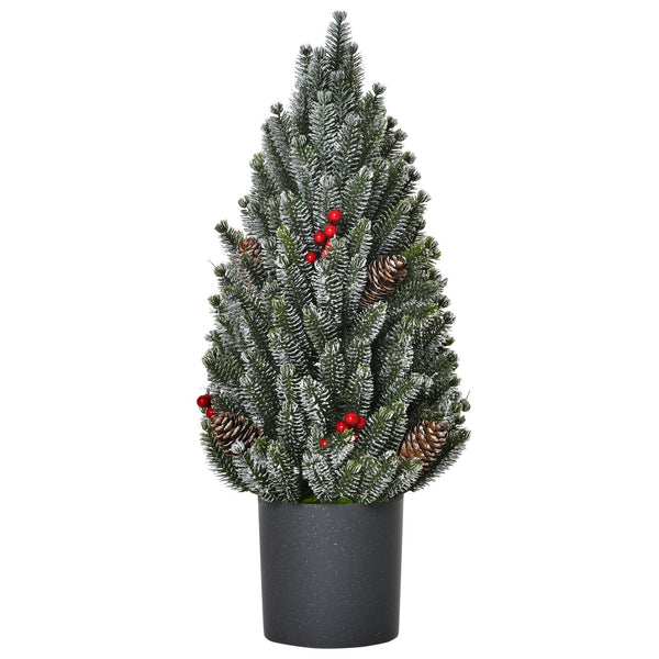 English Elm HOMCOM 18" Snow-Flocked Mini Tabletop Christmas Tree with Pine Cones & Berries, Pre-Decorated Centerpiece W2225P200937