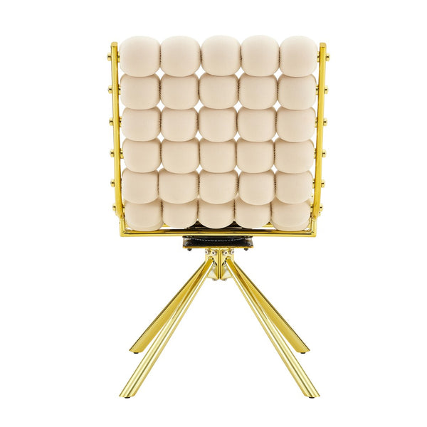 English Elm Cream Dutch Velvet Swivel Chair Tufted Bubble Backrest Glam Armless Accent Seat Beige,Gold W3875P448019