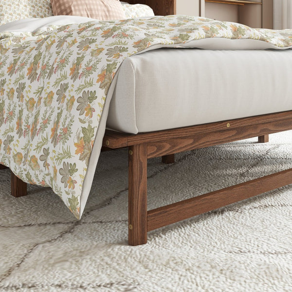 English Elm Queen Murphy Cabinet Bed Solid Pine Build with Usb Charging and Fold Out Desktop Walnut W504S00169