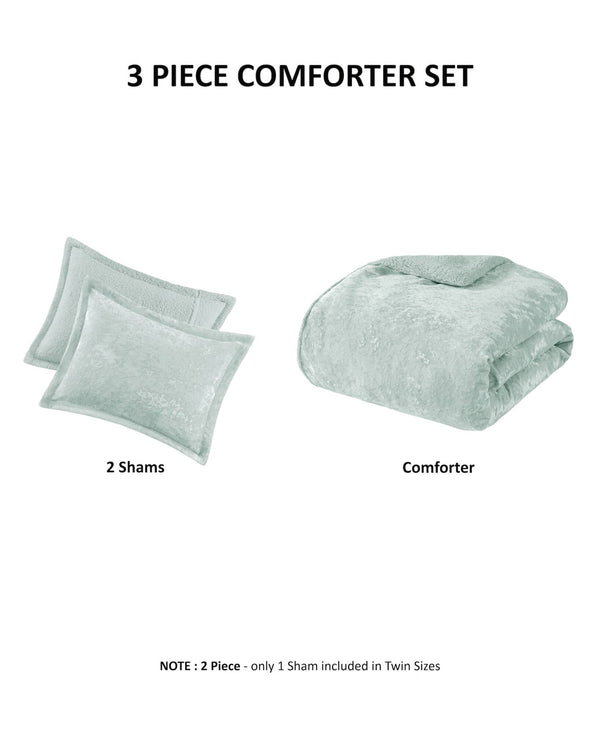 English Elm 3 Pcs King/Cal King Reversible Comforter Set In Aqua - Luxurious Crushed Velvet & Cozy Sherpa Design B035P319861