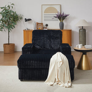English Elm 42.5-inch corduroy single recliner with cup holder, storage ottoman, plush back pillow for lounging Black W834P375124