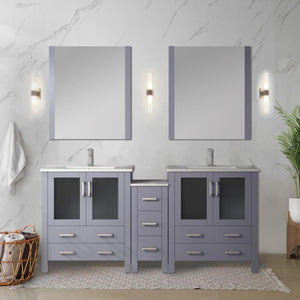 English Elm Dark Grey 72 in Double Bath Vanity with Side Cabinet, White Ceramic Top, Soft-Close Drawers, Durable Counter B2731S00613
