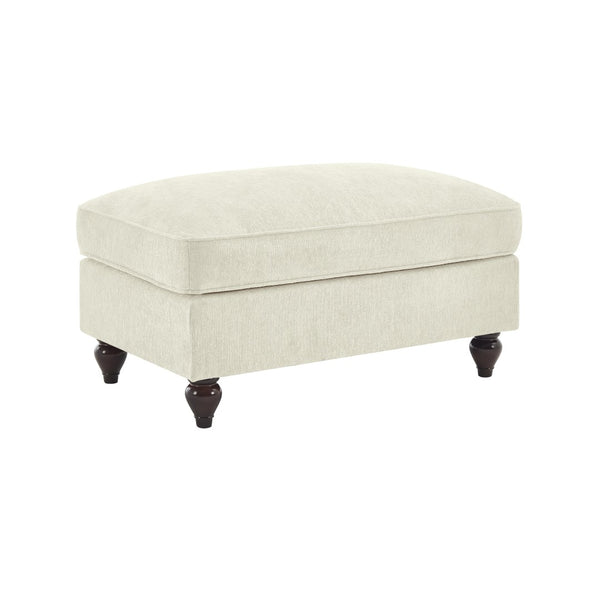 English Elm Ottoman Chenille Upholstered Accent Piece with Spindle Legs and Detachable Ruffle Skirt Beige+White W3041P332572