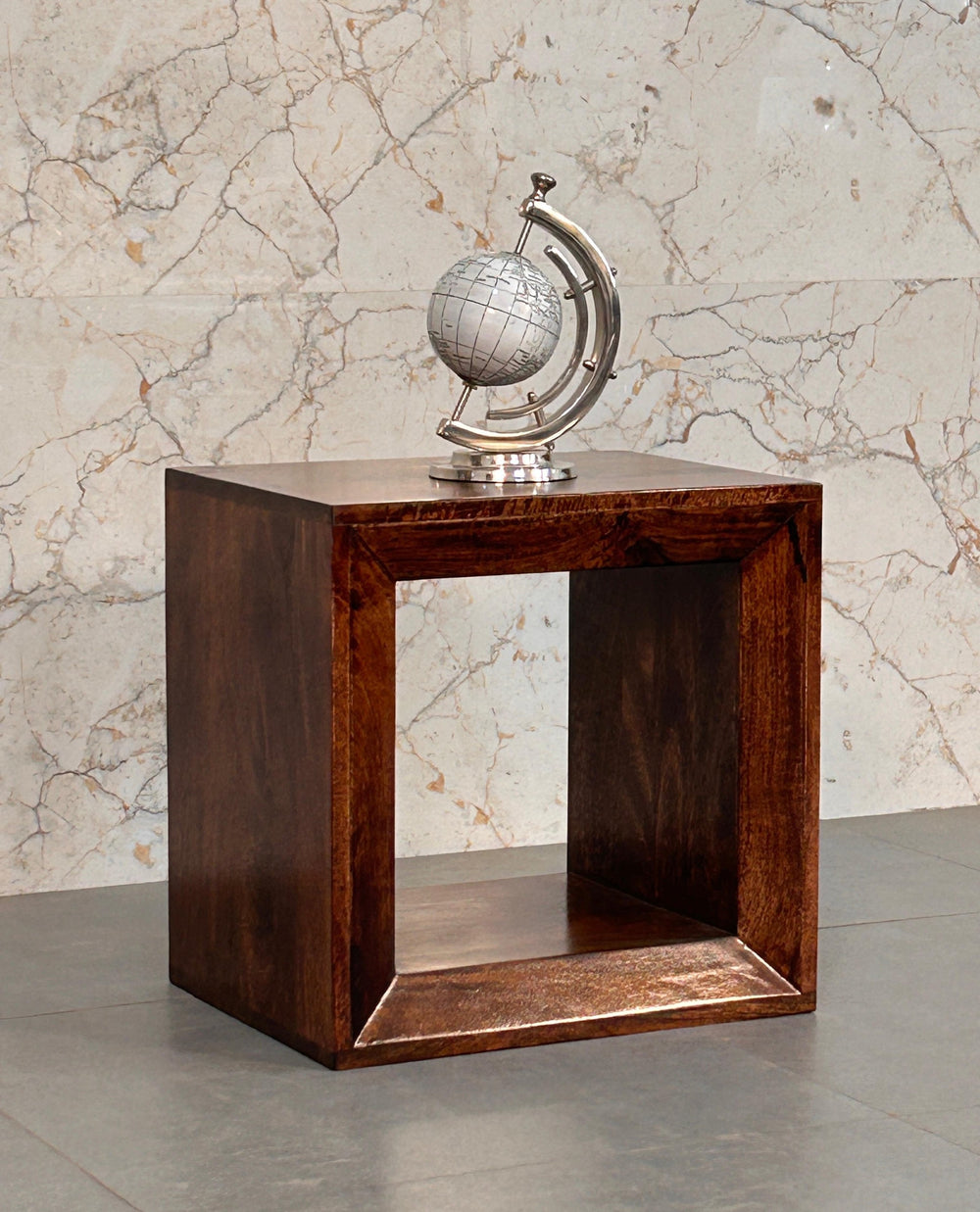 English Elm Solis Open California Walnut Side Table – Handcrafted Solid Mango Wood Cube, Versatile Modern Accent (21.65") B182P301352