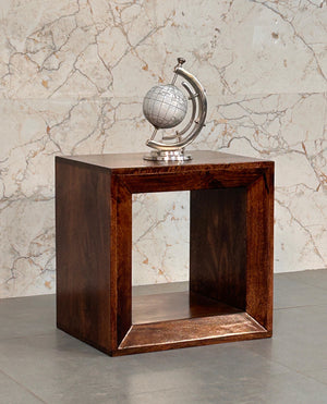 English Elm Solis Open California Walnut Side Table – Handcrafted Solid Mango Wood Cube, Versatile Modern Accent (21.65") B182P301352