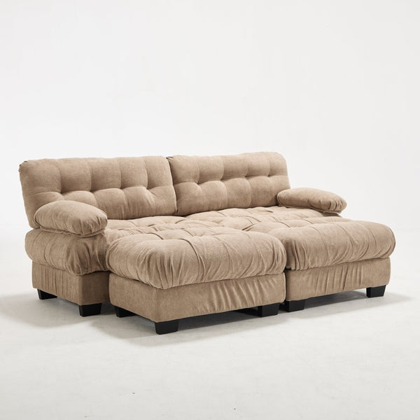 English Elm U Shaped Modular Sectional Sofa Flannelette Cloud Couch Deep Seat Plush Living Room Light Brown W2120S00026