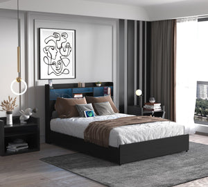 English Elm Queen Bed Frame With 4 Storage Drawers, Led Charging Station & Quiet Design For Modern Bedrooms W2129P387052-GIGA