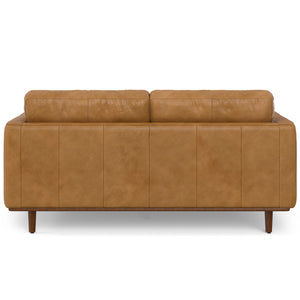 English Elm Morrison 72-inch Sofa and Ottoman Set in Sienna Kind Leather — Mid-Century Modern, Plush 2-Piece B136P199228