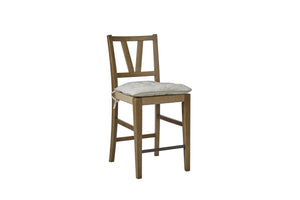 English Elm Counter Height Saddle Stool with Hickory Veneer Saddle Seat and Hand-Forged Metal Base, Durable Design Almond 42.75 L x 24 W x 13.75 H B2699P383854