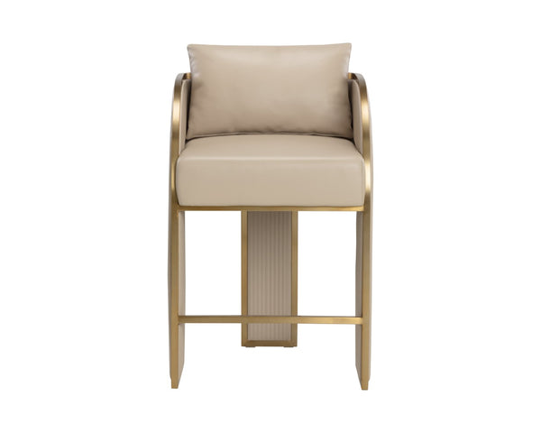 Sunpan BAZ Counter Stool - Napa Beige Faux Leather with Gold Accents for Modern Kitchen & Bar Decor 112283