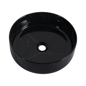 English Elm Ceramic Art Vessel Sink Above Counter – Elegant Gold Line Pattern, Durable Glaze, Easy-Clean Finish Black White W999P346778