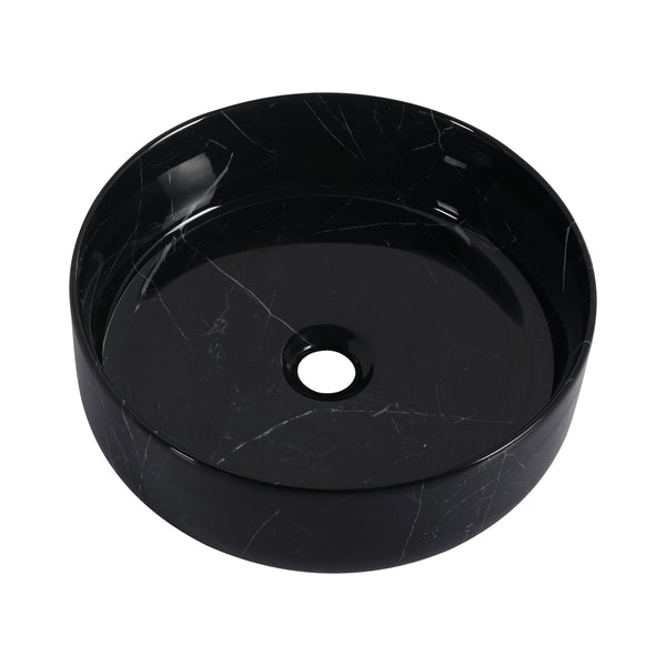 English Elm Ceramic Art Vessel Sink Above Counter – Elegant Gold Line Pattern, Durable Glaze, Easy-Clean Finish Black White W999P346778