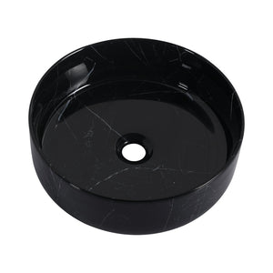 English Elm Ceramic Vessel Sink Round Above Counter Art Basin Black White Patterned Bath W999P418283